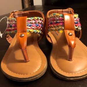 Girls Toddler Brwn Leather w/Multi-colored Size9M